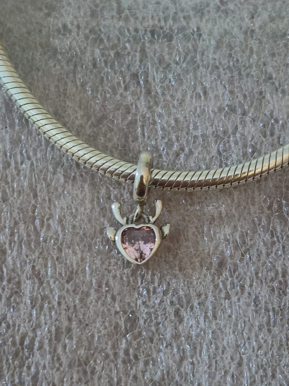 Elk Ears Pink Heart CZ Dangle Charm
