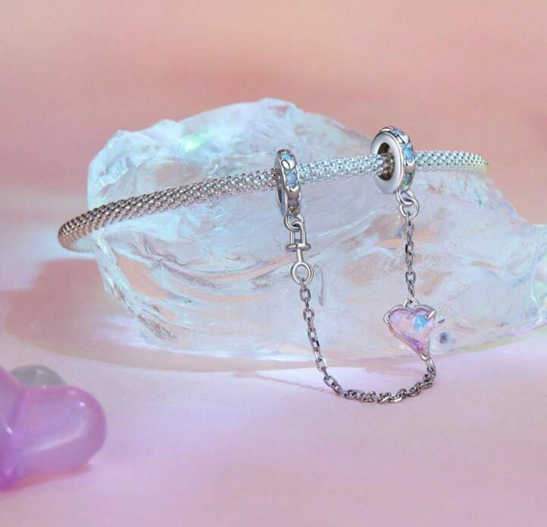 Pink CZ Heart SILICONE Safety Chain