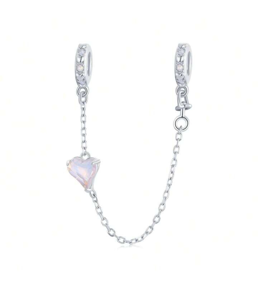 Pink CZ Heart SILICONE Safety Chain