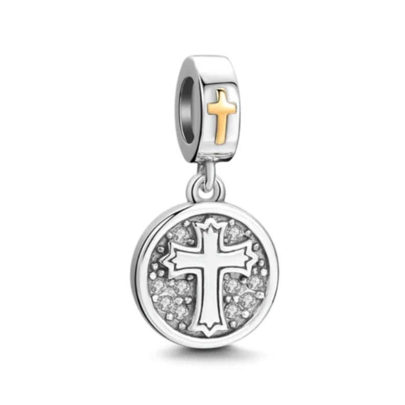 Medallion Cross CZ Dangle Charm