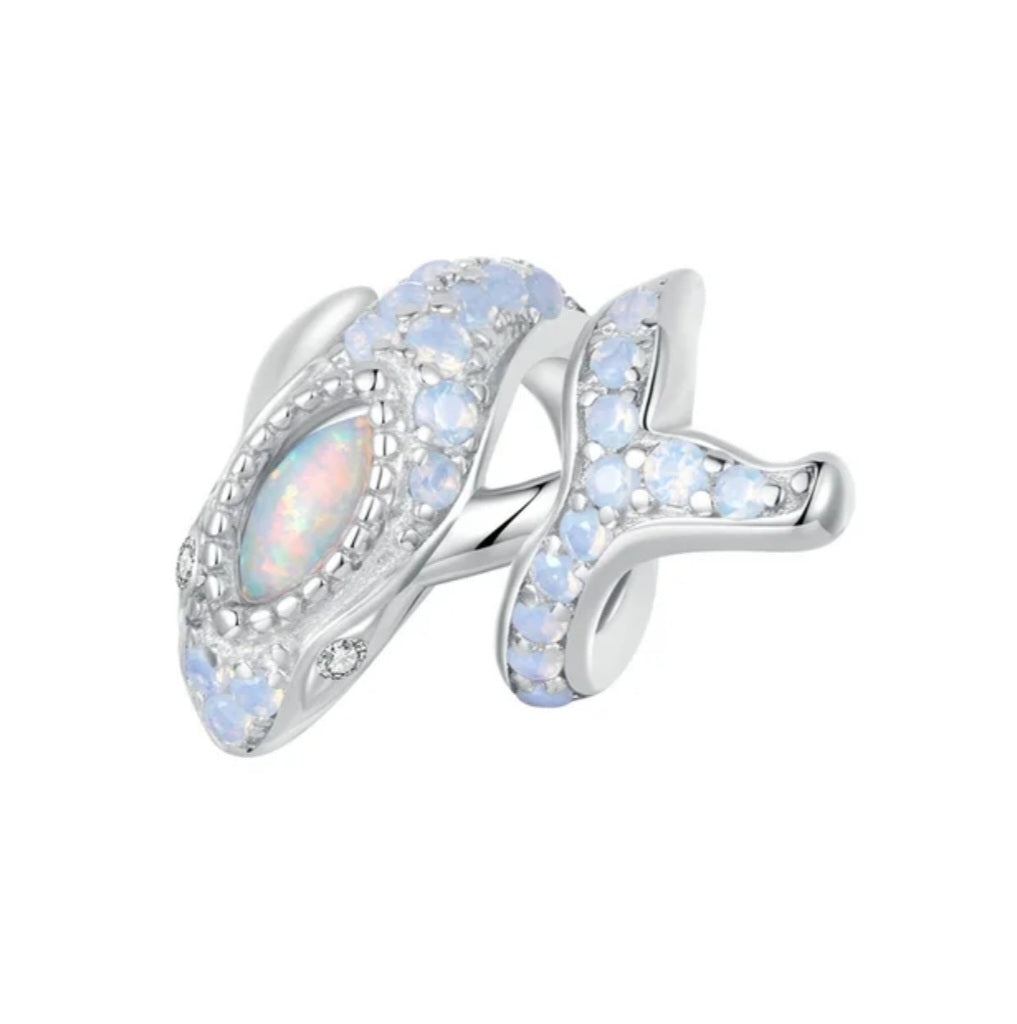 Wrap Around Whale CZ and Opal Bead Charm