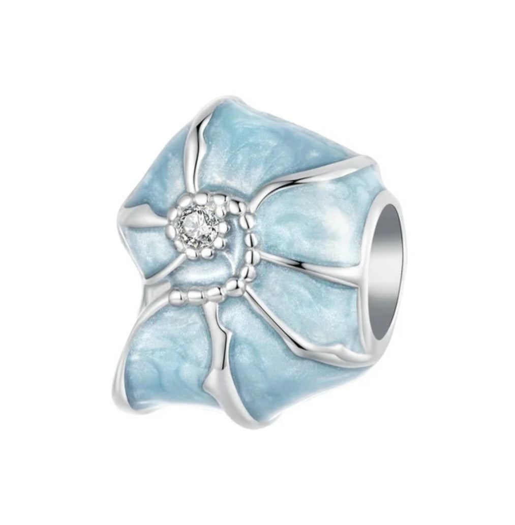 Seashell Blue Enamel Clear CZ Bead Charm