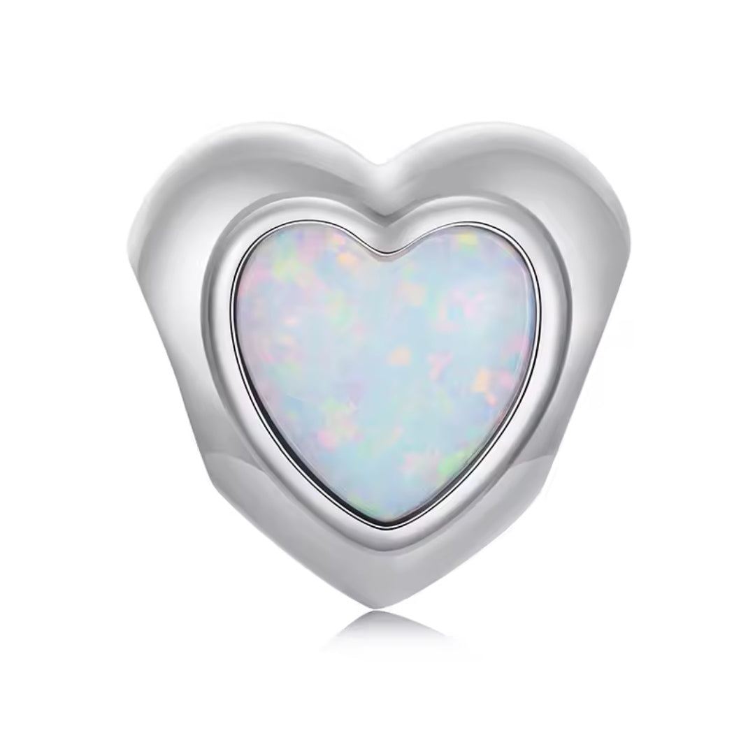 Opal Heart Bead Charm