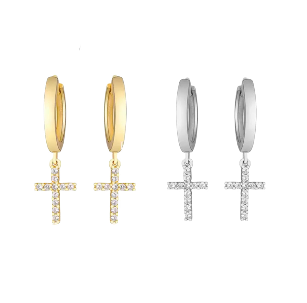 Cross CZ Hoop Earrings