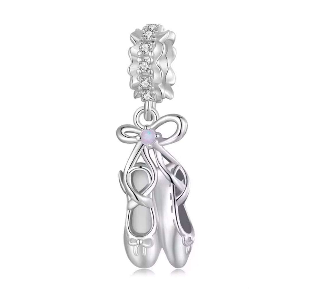 Sterling Silver Pandora Compatible Ballet Shoes Dangle Charm – Ballerina Bead for Pandora Bracelets