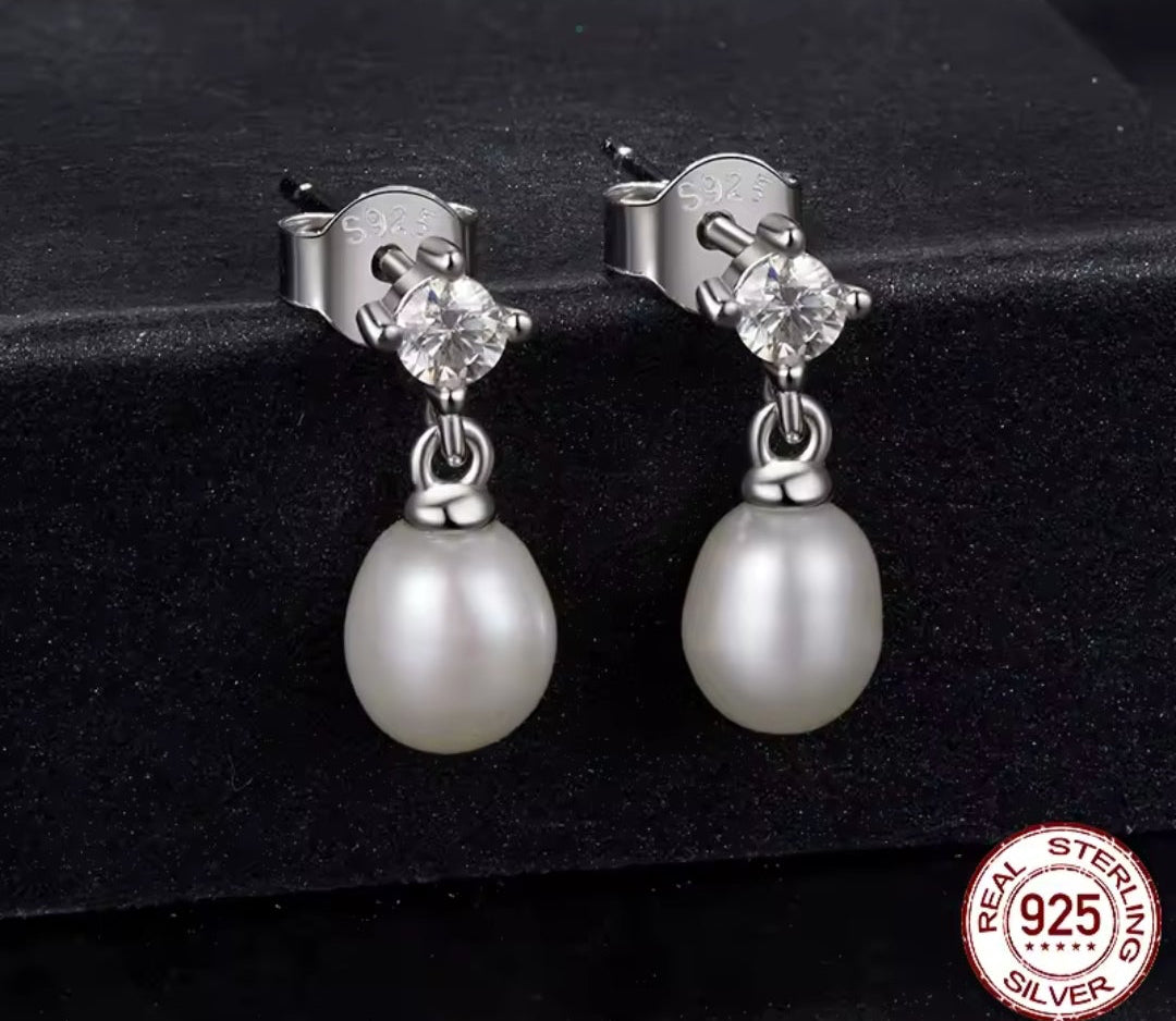 Freshwater Pearl and Moissanite Earrings