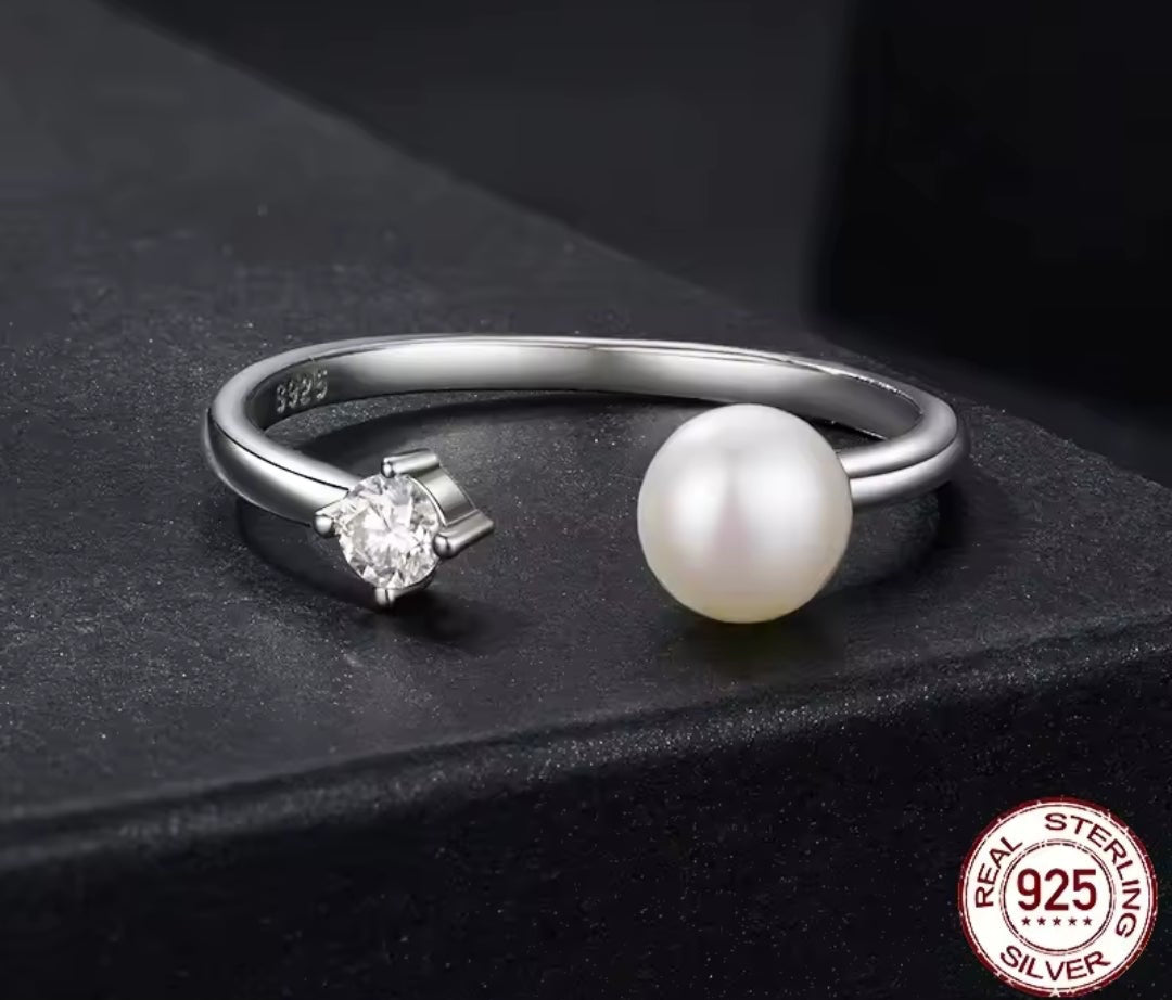 Moissanite & Pearl Adjustable Ring