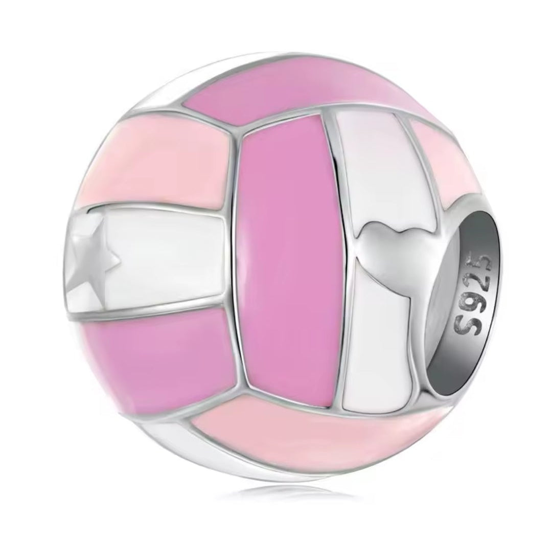 Pink Enamel Netball Ball Bead Charm