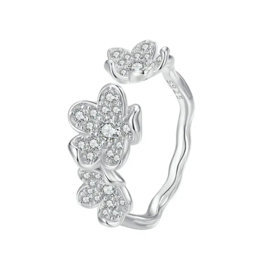 Adjustable CZ Flower Ring