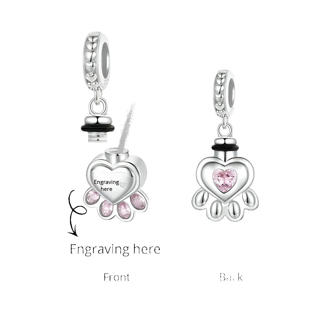 Paw Urn for Ashes Dangle Charm – Silver Bead Charm for Pet Memorial, Keepsake Jewelry for Ashes