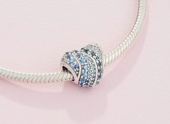 Blue CZ Heart Bead Charm