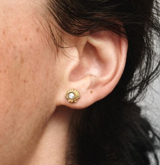 Gold Plated The Little Mermaid Pearly Shell Stud Earrings