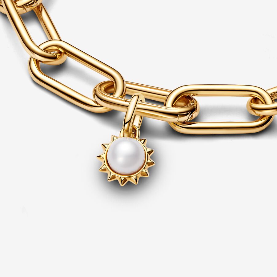 Yellow Gold Plated Sun and Pearl Dangle Charm