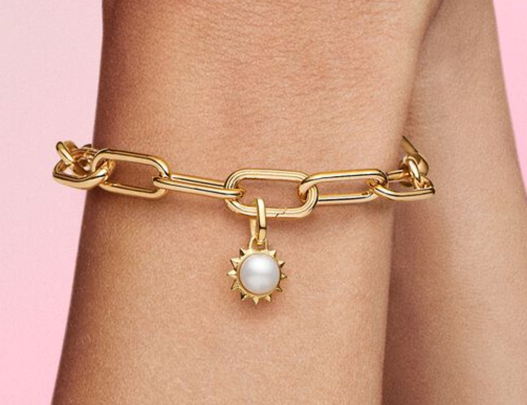 Yellow Gold Plated Sun and Pearl Dangle Charm