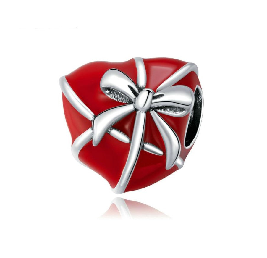Red Bowknot Heart Bead Charm