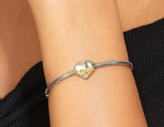 GOLD PLATED Thorn Wrapped Heart Bead Charm