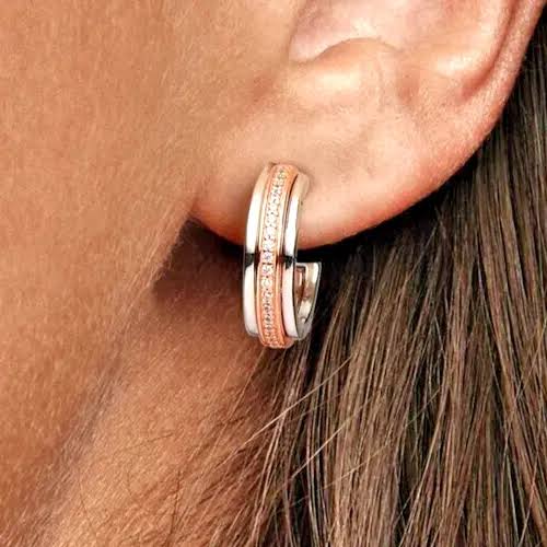 Two Tone Pave Hoop Earrings