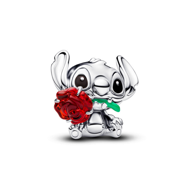 Disney Stitch Rose Murano Glass Charm