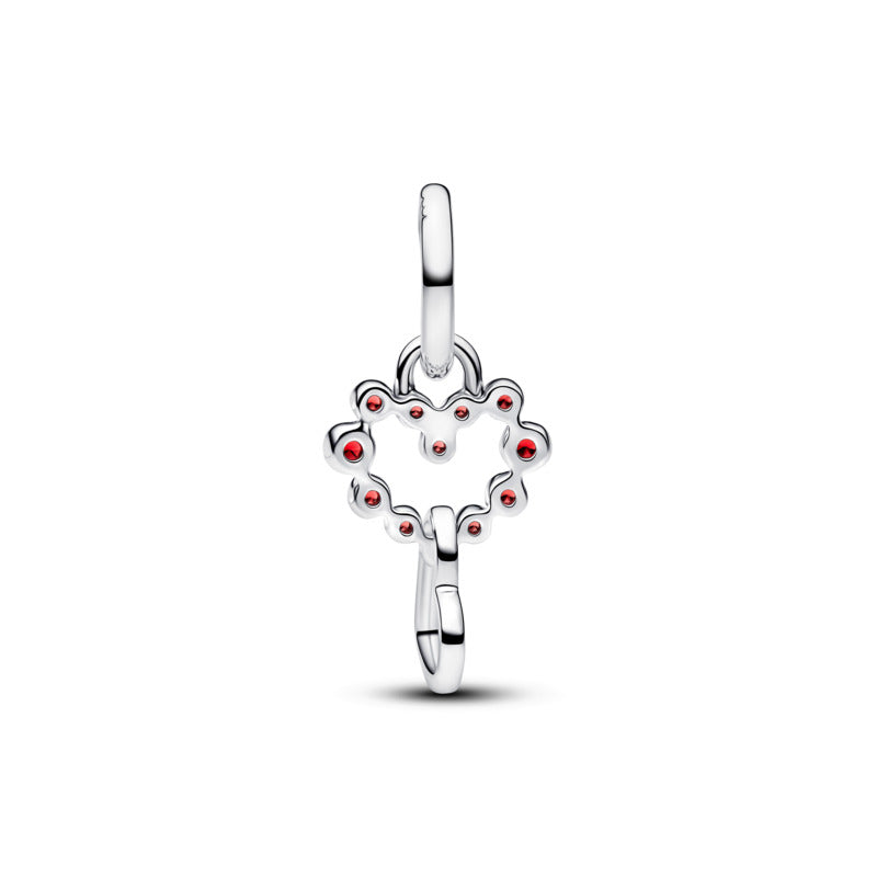 Connected Hearts & Red Stones Dangle Charm