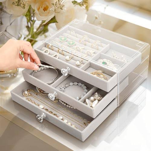 Luxury Acrylic 3-Drawer Jewellery Organizer – Velvet Lined & Crystal Handle Storage Box