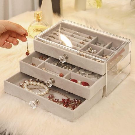 Luxury Acrylic 3-Drawer Jewellery Organizer – Velvet Lined & Crystal Handle Storage Box