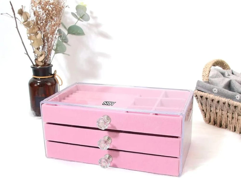 Jewellery storage box with 3 compartments