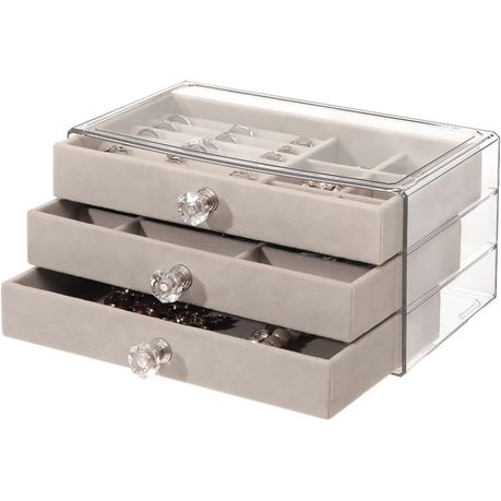Luxury Acrylic 3-Drawer Jewellery Organizer – Velvet Lined & Crystal Handle Storage Box
