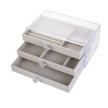 Luxury Acrylic 3-Drawer Jewellery Organizer – Velvet Lined & Crystal Handle Storage Box
