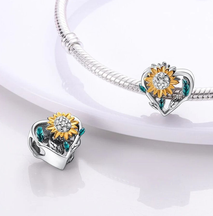 Sunflower Heart Bead Charm