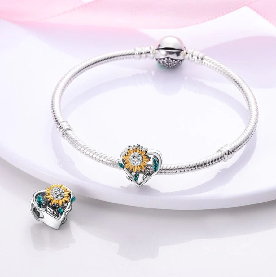 Sunflower Heart Bead Charm