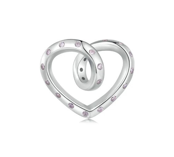 Pink CZ Twisted Heart Bead Charm