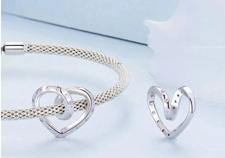 Pink CZ Twisted Heart Bead Charm