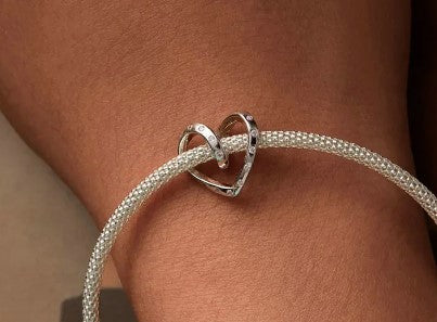 Pink CZ Twisted Heart Bead Charm