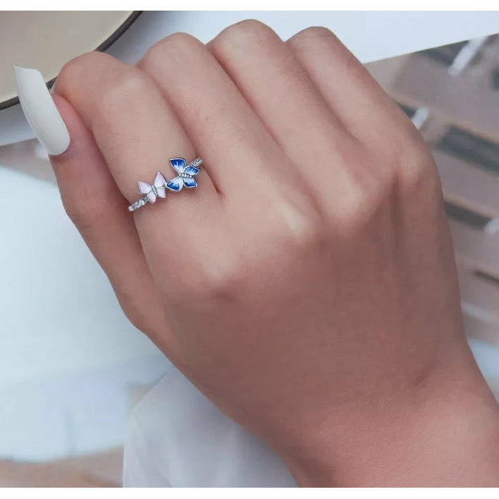 Pink and Blue Butterfly Ring