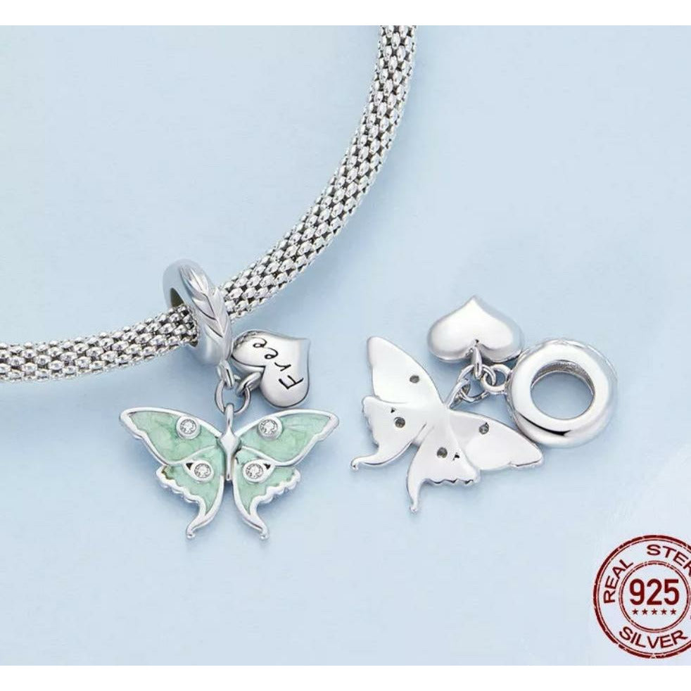 Be Free Mint Green CZ Butterfly Dangle Charm