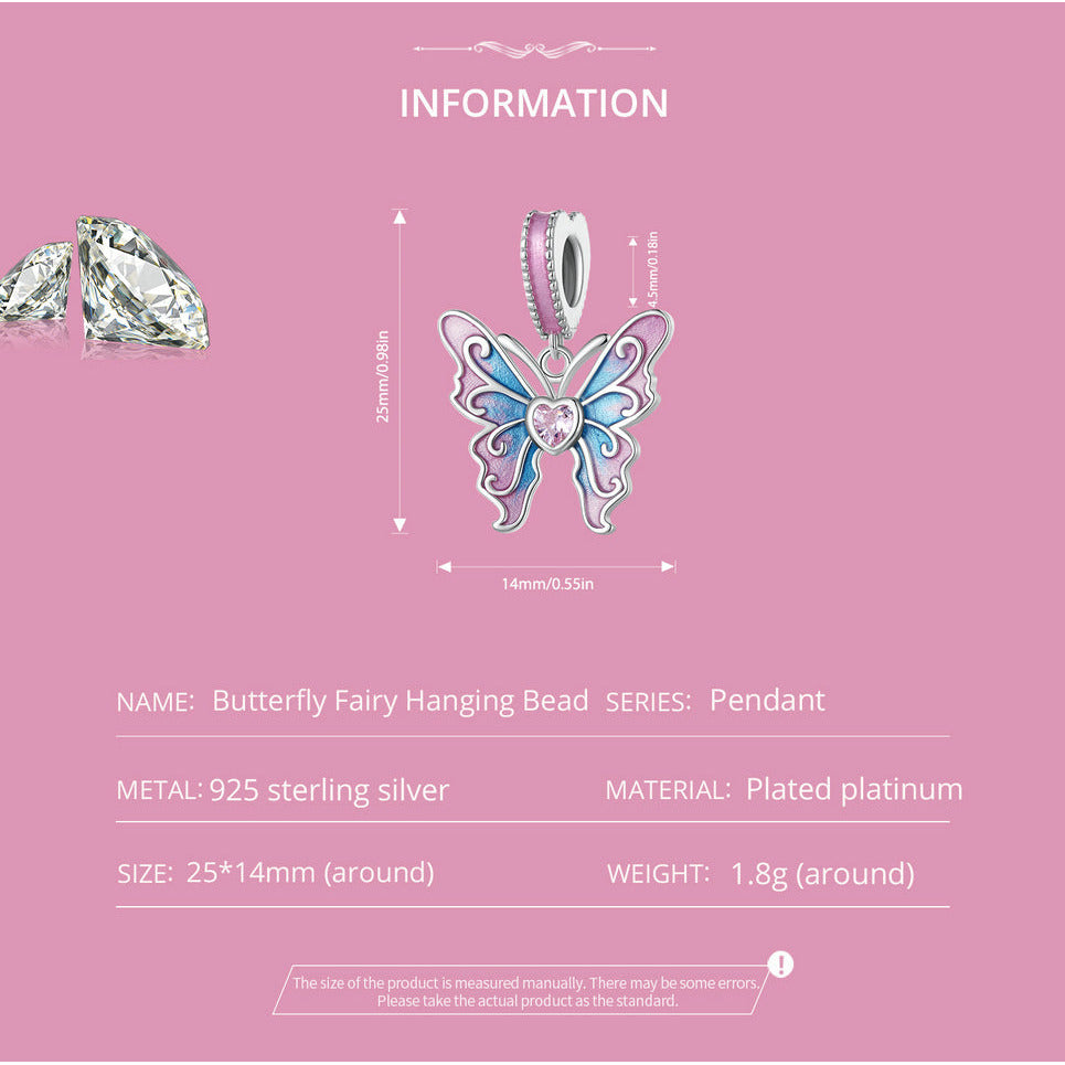 Pink and Blue Enamel CZ Butterfly Dangle Charm