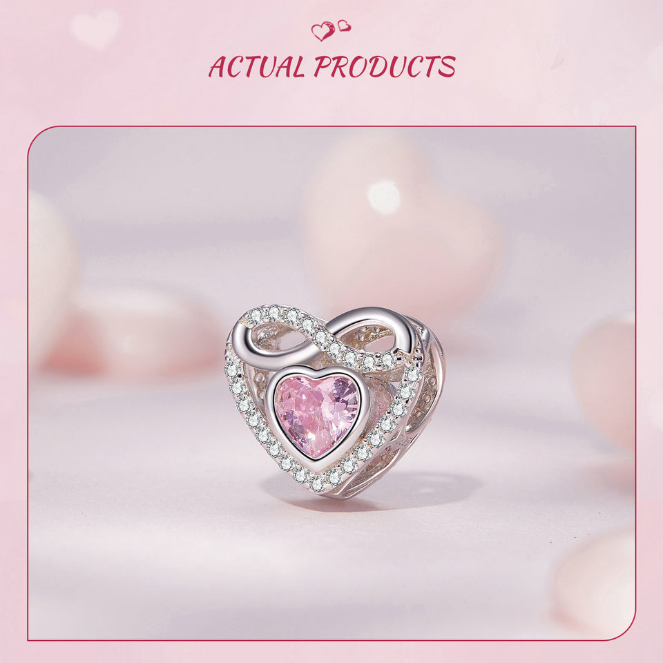 Pink CZ Infinity Heart Bead Charm