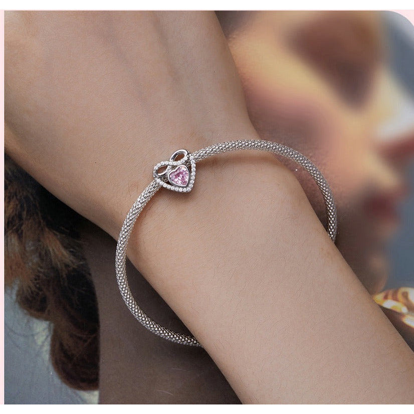 Pink CZ Infinity Heart Bead Charm