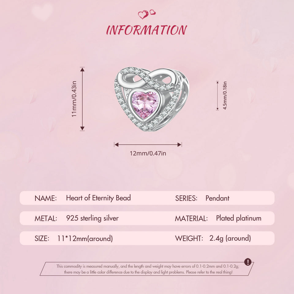 Pink CZ Infinity Heart Bead Charm