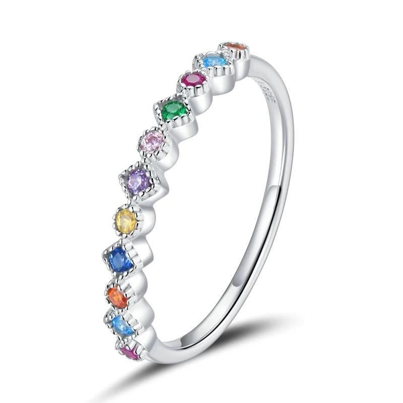 Colourful CZ Signet Rainbow Ring
