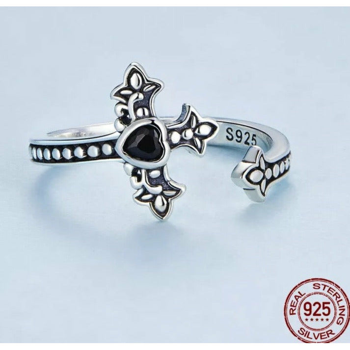 Black CZ Vintage Cross Ring