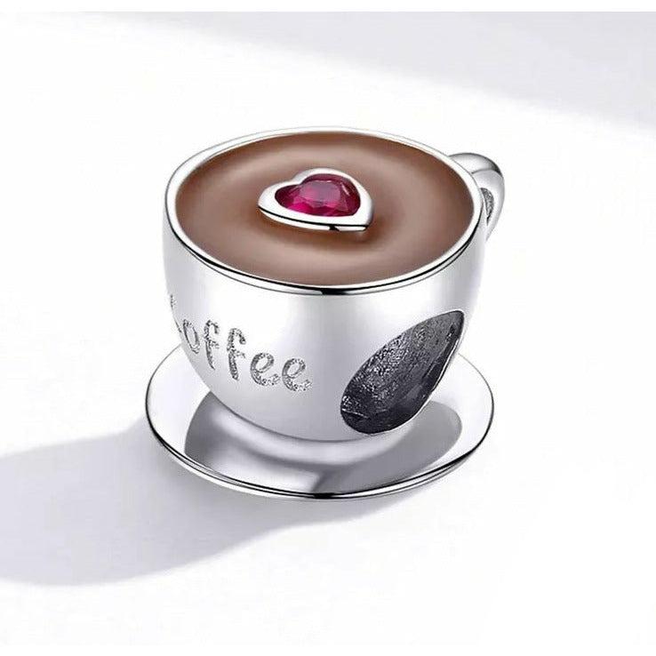 Coffee Enamel CZ Bead Charm