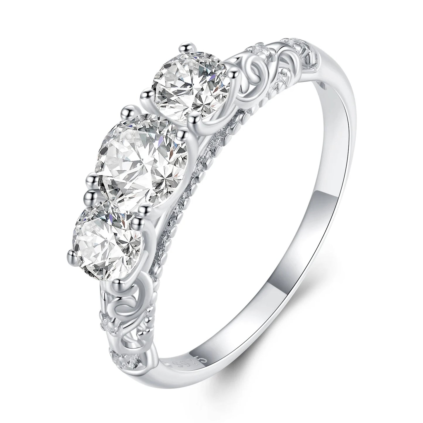 Sparkling Three Stone Open Work Ring