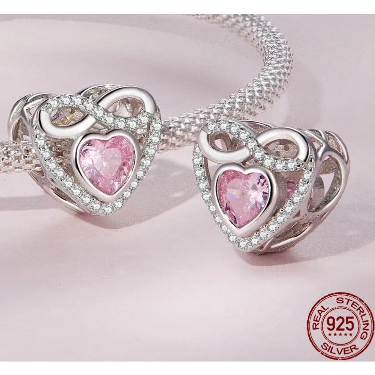 Pink CZ Infinity Heart Bead Charm
