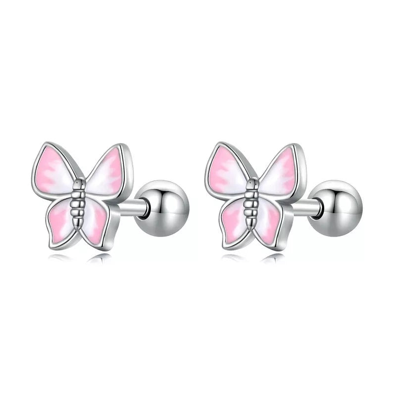 Pink and White Butterfly Stud Earrings