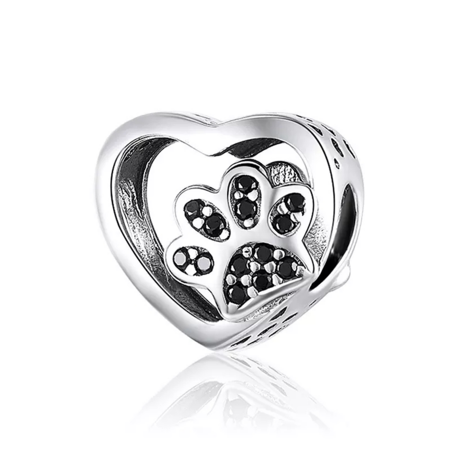 Dog Paw Print in Heart Bead Charm
