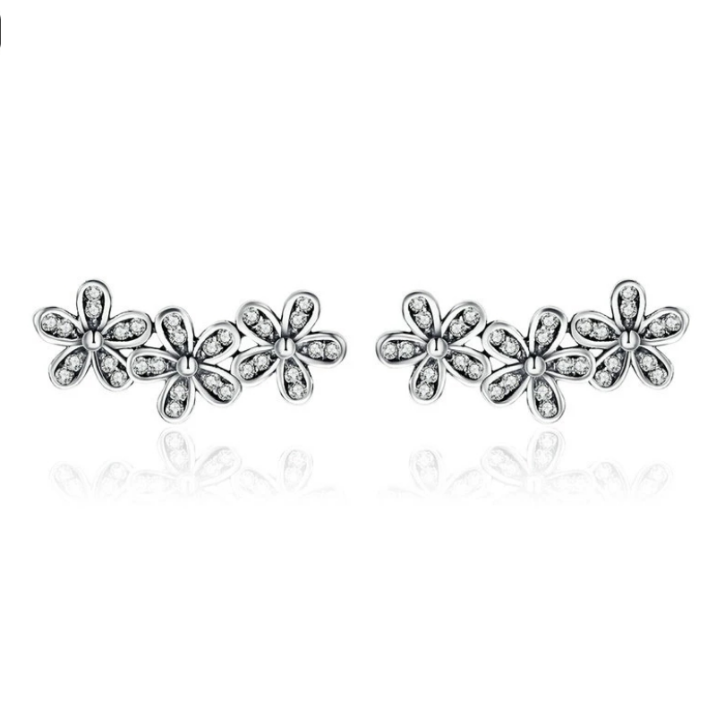 Stackable Daisy Flower Clear CZ Stud Earrings