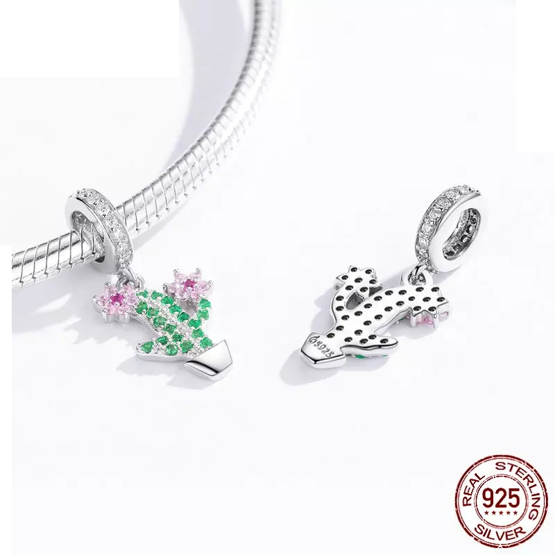 Tiny Blooming Cactus CZ Dangle Charm