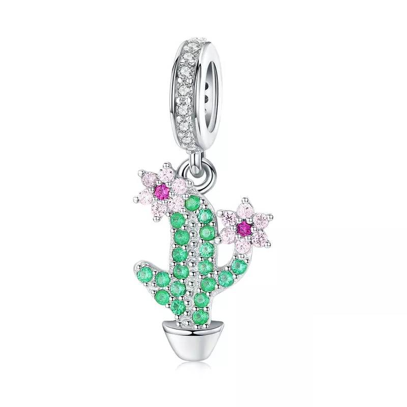 Tiny Blooming Cactus CZ Dangle Charm