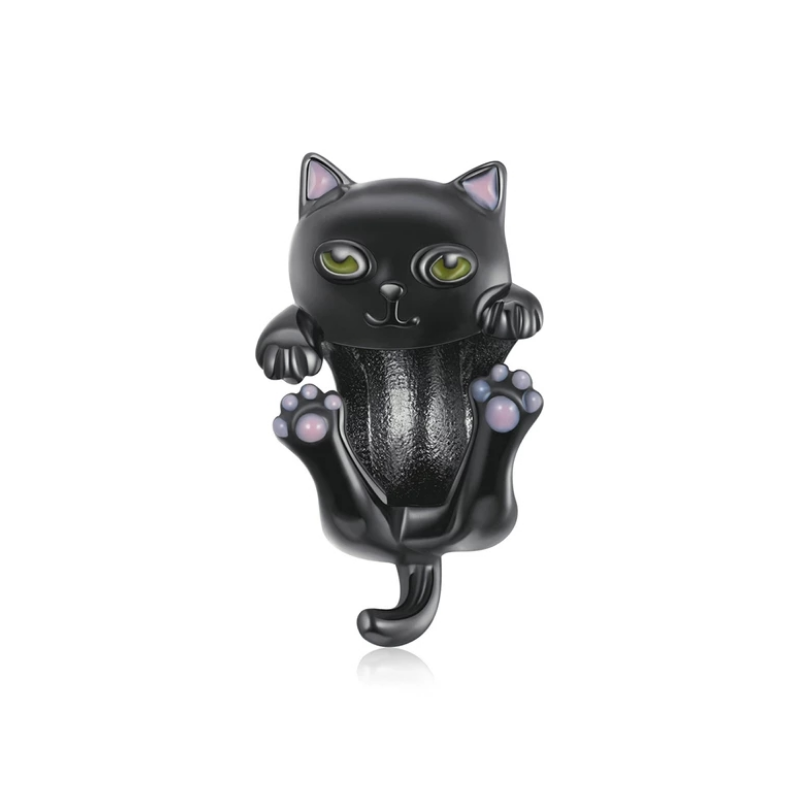 Black Enamel Hanging Cat Bead Charm